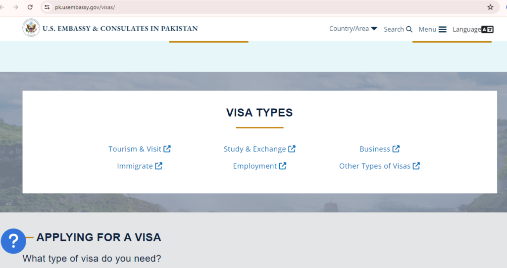 US Embassy image of visa types