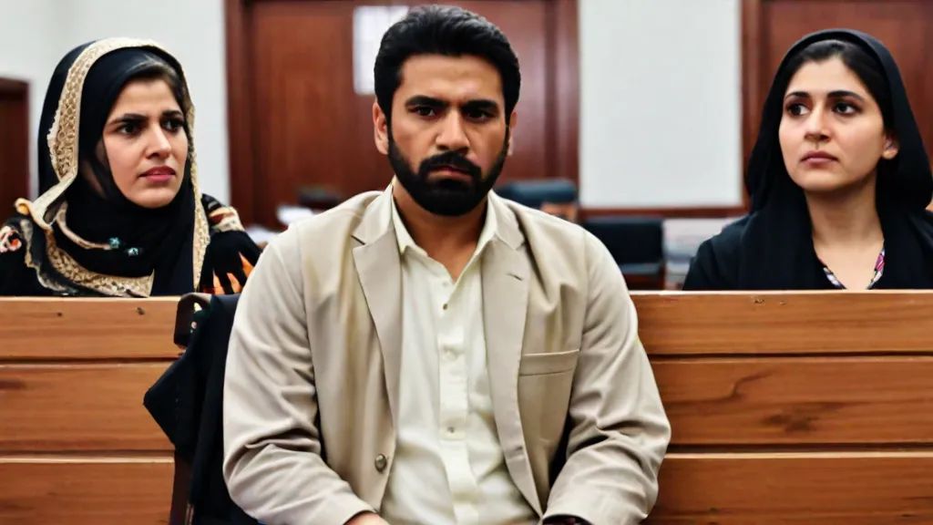 Pakistani family sitiing in court room